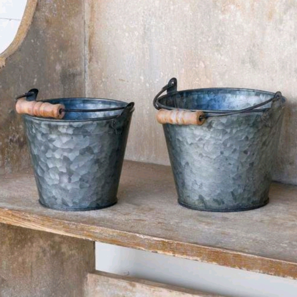 Aged Bucket Planters Set of 2